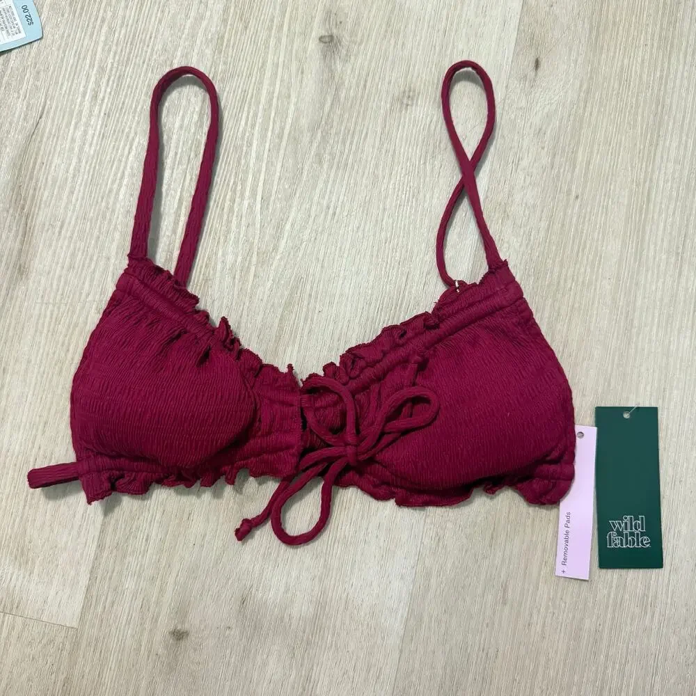 NWT Wild Fable Textured Center Tie Scrunch Bralette Bikini Top Purple Size Small